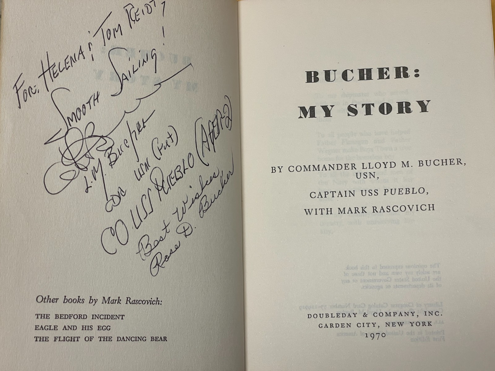 SIGNED / LLOYD M ‘PETE’ BUCHER MY STORY / USN Captain USS Pueblo 1st Print+ More