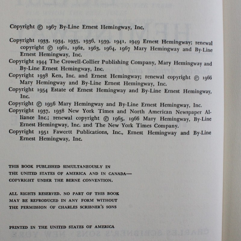 By-Line: Ernest Hemingway Articles and Dispatches of Four Decades 1967 HC